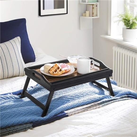 Bed Tray Table with Folding Legs Breakfast Tray Laptop Tray Sofa Tray Rustic - Picture 2 of 8